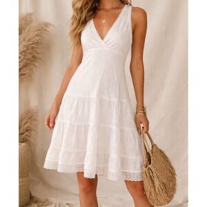 Speed Control New York White Cotton Lace Trim Tiered Midi Prairie Dress XL g3